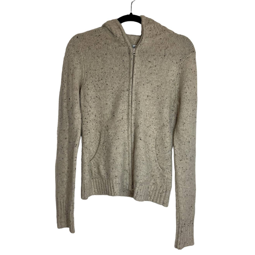 Vince Cardigan Brown Speckle Cashmere Long Sleeve Hooded Full Zip Up Sweater S